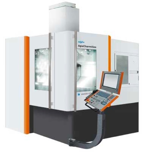 Photo of a Mikron HPM 450U precision engineering machine